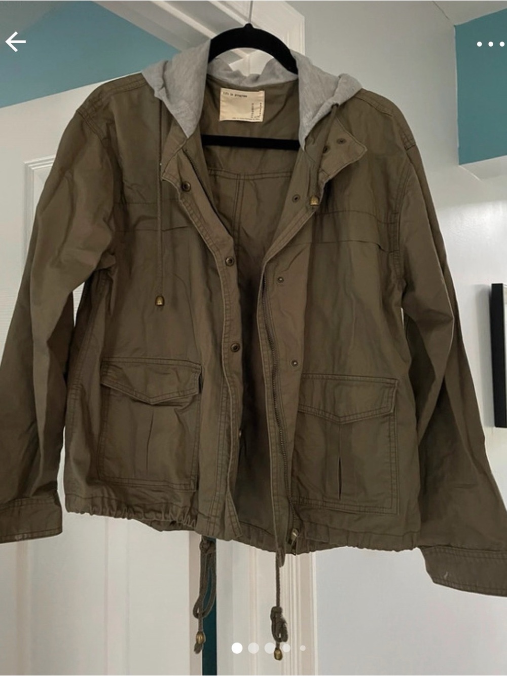 Forever 21 Life In Progress Olive Green Hooded Utility field Jacket
